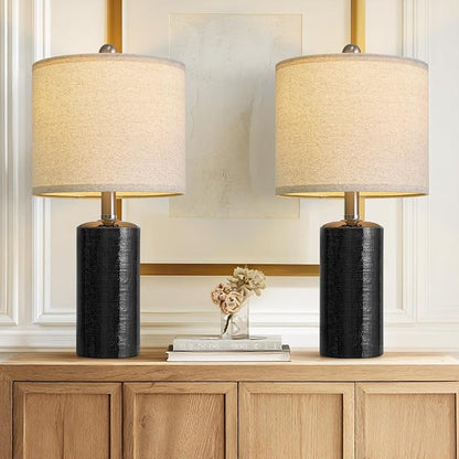 20.5" Small Table Lamps for Living Room Lamp Set of 2 Ceramic Lamps for Bedroom Bedside Lamps Modern Boho Lamps for Night Stands Farmhouse Nightstand Lamp Side End Table Lamp, Black