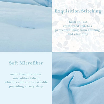 PERFEMET Ruffles Comforter Set 3 Pieces Light Blue Full Comforter Set Shabby Chic Bedding Sets for Women Teen Girls Soft and Breathable All Season Use