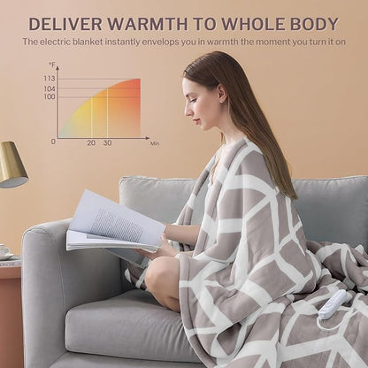VENTIMI Electric Blanket Heated Throw, 50" x 60" Heated Blanket with 5 Heat Levels & 3 Hours Auto Off, Fast Heating Blankets with ETL & FCC Certification, Beige