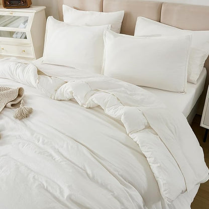 Litanika King Size Comforter Set Ivory - 7 Pieces Bed in a Bag King Bedding Comforter Sets, Solid Lightweight Bed Set with Comforter, Sheets, Pillowcases & Shams