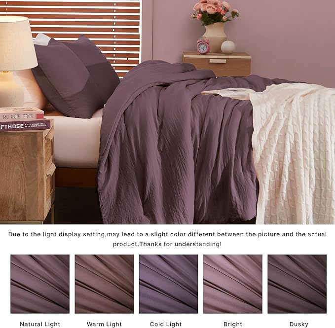 WRENSONGE Queen Comforter Set - 3 Pieces Prewashed Deep Purple Comforter Soft Lightweight for All Seasons,Down Alternative Comforters Queen Size with 2 Pillow Shams