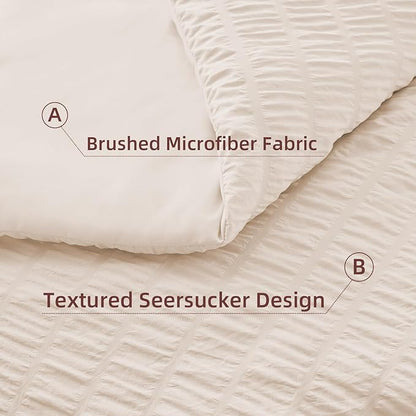 FUANNA Full Size Comforter Sets 7 Pieces, Luxury Seersucker Bed in a Bag Full for All Seasons, Soft Bed Sets with Comforter, Flat Sheet, Fitted Sheet, Pillowcases & Shams for Bedroom, Beige