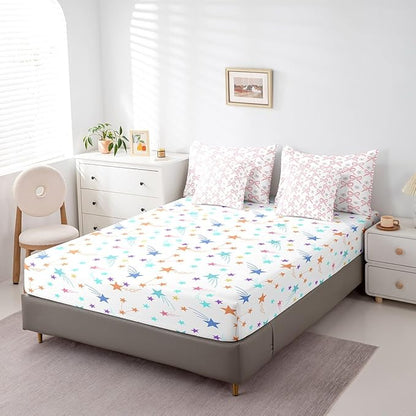Feelyou Pink Bow Comforter Set with Sheets Queen Size Kids Bowknot Floral Flower 7 Pieces Bedding Set for Boys Girls Teens Gift for Girls Women Bed in a Bag Breathable Princess Décor Bed Set