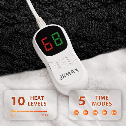 Heated Electric Blanket Twin Size-62"x84" Heating Blanket with 10 Heating Levels & 5 Time Settings Over-Heat Protection，Winter Warmer for Adults with ETL Certification（Black）