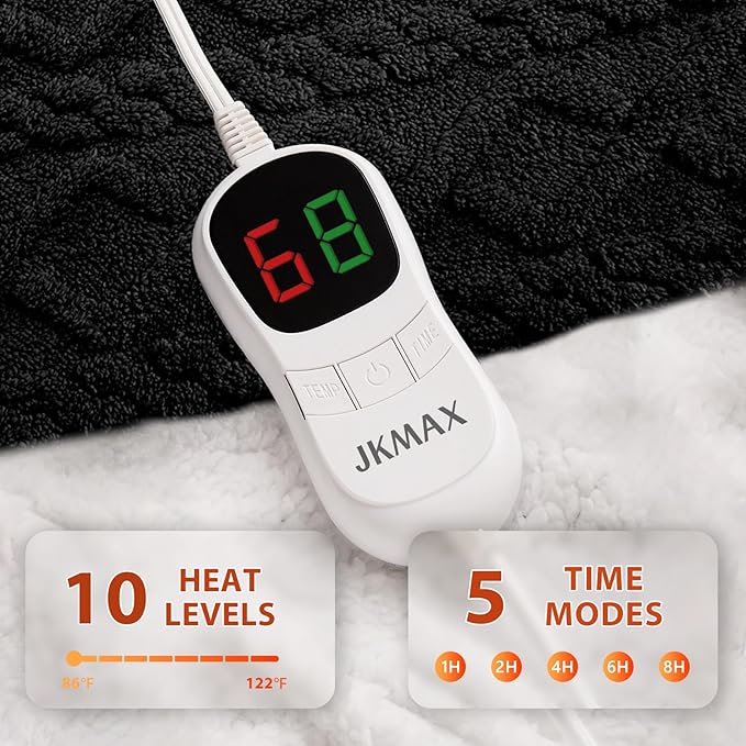 Heated Electric Blanket Queen Size-84"x90" Heating Blanket with 10 Heating Levels & 5 Time Settings Over-Heat Protection，Winter Warmer for Adults with ETL Certification（Black）
