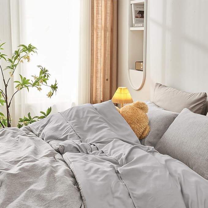 DECMAY Twin Comforter Set with Sheets, 5 Pieces Twin Comforter Set, Cationic Dyeing Bed in a Bag Bedding Set with Comforter, Flat Sheet, Fitted Sheet, Pillowcase and Pillow Sham (Twin, Grey) | twin comforter set, twin bedding set, twin bed set
