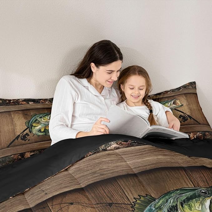 Erosebridal Camo Bass Fish Twin Bedding Set Pike Fish Fishing Comforter Set for Kids Boys Teen Men Camouflage Hunting Bed Comforter Sets,Rustic Farmhouse Quilt Duvet