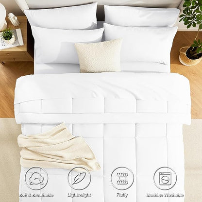CozyLux Twin XL Comforter Set White, 5 Pieces Twin Extra Long Bed in a Bag for College Dorm, All Season Bedding Set with Stitch Quilted Comforter, Flat Sheet, Fitted Sheet, Pillowcases