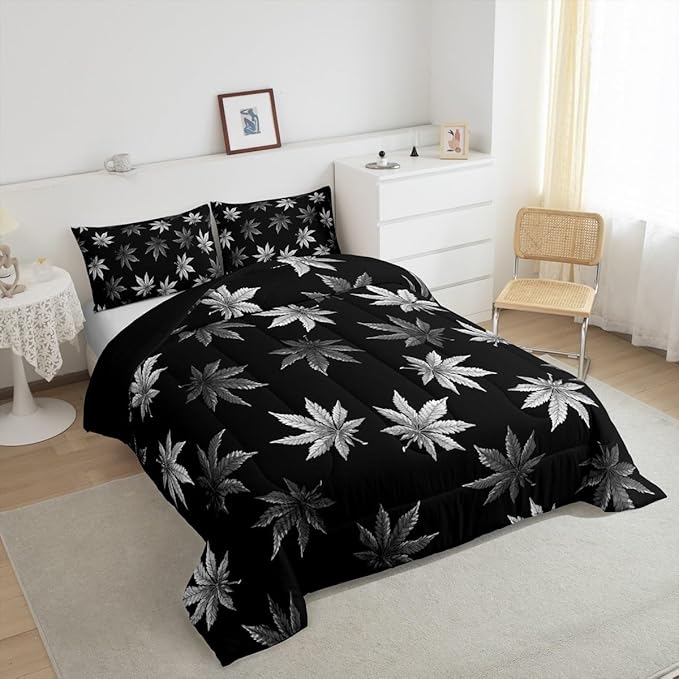 Erosebridal Silver Leaves Comforter Set Toddler, Leaves Bedding for Kids Boys Girls,Tropical Botanical Bedding Comforter Sets,Exotic Plant Down Comforter,Luxury Soft