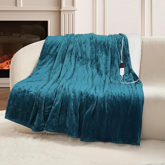 HOW'S MY HOUSE Heated Blanket 62" x 84", Electric Blanket Twin Size with 10 Time Settings & 6 Heating Levels, Over-Heat Protection, Flannel Sherpa Super Cozy with ETL Certification, Blue