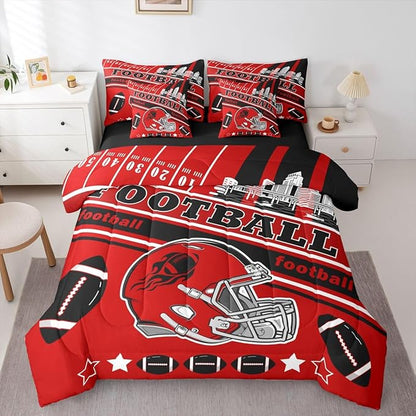 Feelyou Football 7 Pieces Comforter Sets Full Size Kids Rugby Sports Bedding Set for All Season Football City Bed in a Bag with Comforter, Sheets, Pillowcases & Cushion Cover
