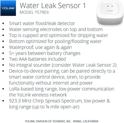 YoLink Water Leak Detection Starter Kit, w/SpeakerHub Audio/Talking Hub & Water Leak Sensors, LoRa Up to 1/4 Mile Open-Air Range, SMS/Text, Email & Push Notifications, w/Alexa, IFTTT, Home Assistant
