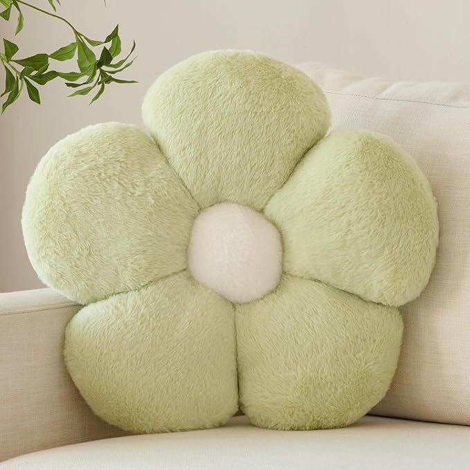 Zlgkjk Flower Pillows, Decorative Throw Pillow with Soft Plush for Couch Bed, Cute Daisy Pillow Cushion Home Decor Floral Throw Pillow (Green, 14.9 Inches)