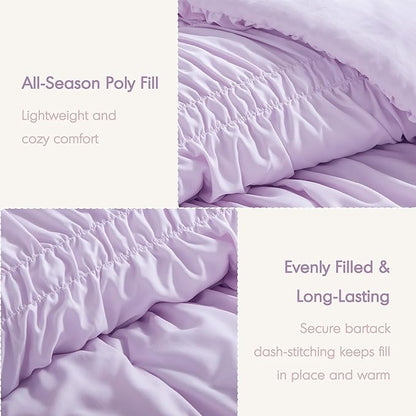 Intelligent Design Twin Comforter Set Ruched Shabby Chic Comforters for Twin Size Bed, All Season Lightweight Purple Ruffle French Country Bedding Set, Sham, Ella, Twin/Twin XL, Lavender 2 Piece