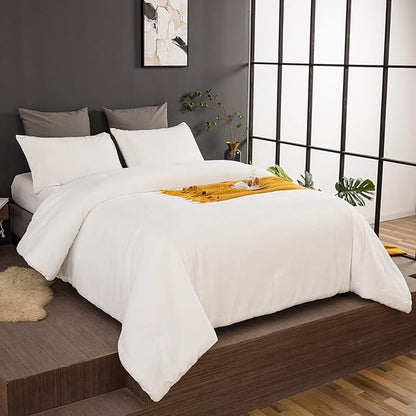 Luxlovery White Fluffy Comforter Queen All White Velvet Bedding Comforter Set Flannel Solid White Cozy Puffy Plush Blanket Quilts Sherpa Micromink Winter Thick Warm Comforter Set Women Men