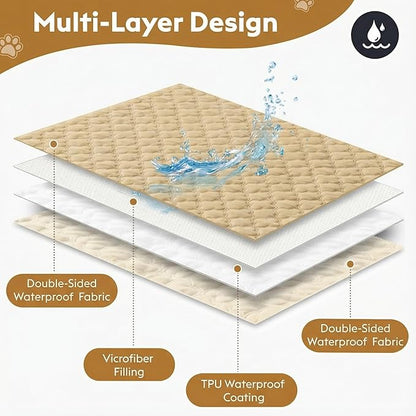 Waterproof Dog Blanket, Couch Cover for Dogs Washable, Reversible Dog Bed Cover, Couch Furniture Protector. (Dark＆Light Beige, 82 X 120 Inch - 1 Pack)