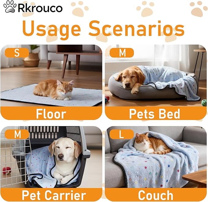 Three Piece Pet Blanket Set for Dogs Cats Soft Comfy Puppy and Kittens Bed Blanket Fluffy Fleece Pets Throw with Cute Patterns (Medium 30x20.5 inch, Colored Dots)