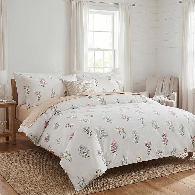 Floral Comforter Set King Size 100% Cotton Bedding Sets Garden Flowers Printed Breathable Soft Comforter 3Pcs Reversible Botanical Flowers Comforter