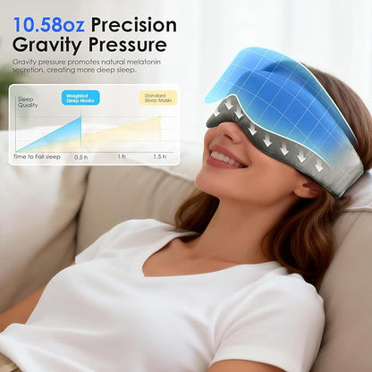Weighted Eye Mask for Sleeping, Soft Minky Sleep Mask for Side Sleeper with Adjustable Buckle, 100% Blackout Design, Ideal for Meditation, Relaxation and Travel, Includes Storage Pouch (Gray)