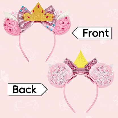 Mouse Ear Headbands,Sparkle Mouse Ears Headband for Women Girls Cartoon Princess Costume Cosplay Decoration (Pink Princess)