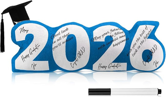 Class of 2026 Autograph Stuffed Pillow 15.7" Graduation Autograph Stuffed Pillow Graduation Guest Signature Gifts Grad Party Sign in Decor for High School College(Blue,Classic)