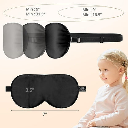Kids Sleep Mask Eye Cover, 100% Real Natural Pure Silk Eye Mask with Adjustable Strap, Blindfold Kids Eye Mask for Sleeping, Eye Shade for Boys Girls and Adult, Pressure-Free Comfort (Black)
