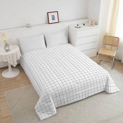 Erosebridal Buffalo Plaid Comforter Set Full Reversible Black Gray White Checked Bedding Set for Adult Men Women Farmhouse Grid Warm Soft Down Comforter Modern Geometric Bedroom Decor Grey Quilt Set