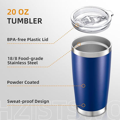 20 oz Tumbler Bulk with Lid Stainless Steel Insulated Tumblers Double Wall Vacuum Coffee Mug Powder Coated Tumbler Cups for Cold and Hot Drinks, Blue, 6 pack