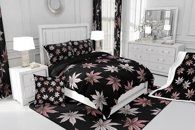 Erosebridal Pink Leaves Comforter Set Full, Leaves Bedding for Kids Boys Girls,Tropical Botanical Bedding Comforter Sets,Exotic Plant Down Comforter,Luxury Soft