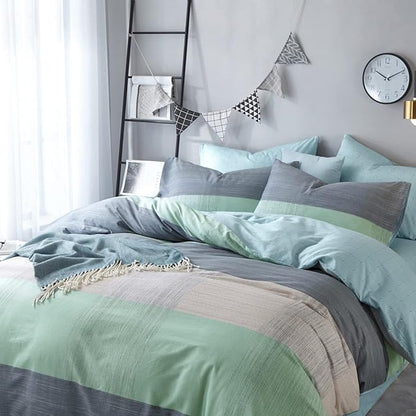 HighBuy Green Blue Stripe Comforter Set for Full Size Bed,Comfy Soft Geometric Bedding Comforter Full Bed Set 3 Piece with 2 Pillowcases,Hotel Fluffy Boho Bedding Set,All Season,Teen Boy
