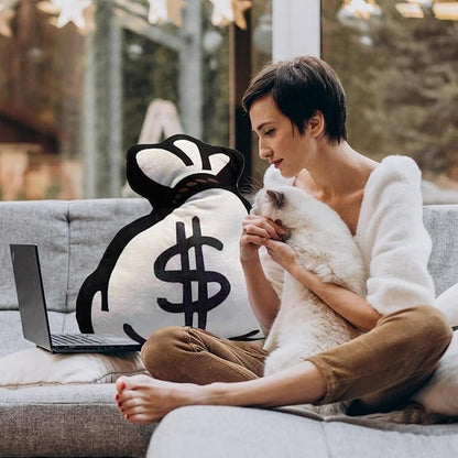 Money Bag Decorative Pillows, Funny Dollar Shaped Soft Plush Pillow,22.83in×18.9in Throw Pillow for Living Room Couch Bed Sofa Outdoor (A)