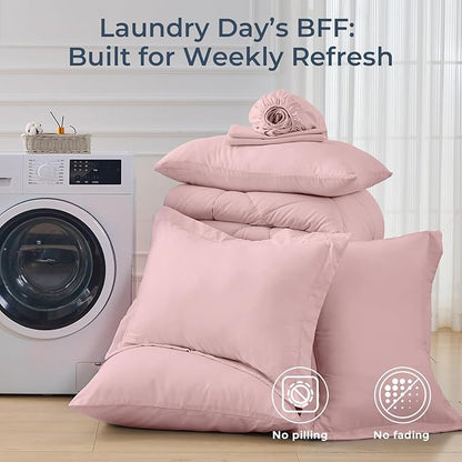 HEVUMYI Dusty Pink Full Comforter Set - 7-Piece All Season Bed in a Bag Full, Ultra Soft Bedding Set with Comforter, Flat Sheet, Fitted Sheet, Pillowcases, Pillow Shams