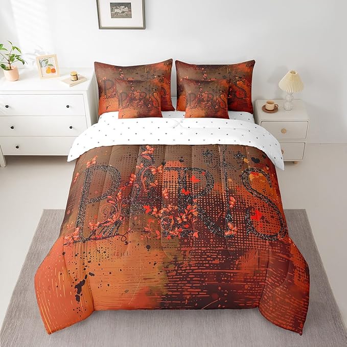 Erosebridal French Paris Full Comforter Set 7-Piece Romantic Eiffel Tower Bed in a Bag, Red Gradient Bedding Comforter Sets Retro Grunge Bedding Set with Fitted Sheet, Flat Sheet and Pillowcases