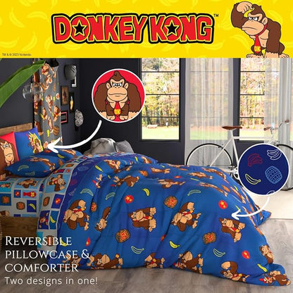 Collectibles Nintendo Donkey Kong Gaming Bedding 7 Piece Super Soft Reversible Comforter and Sheet Set with Sham, Queen, (Officially Licensed Product) by Franco