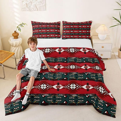 Erosebridal Western Boho Queen Comforter Set, Aztec Quilt, Ethnic Tribal Arrow Bedding Set, Country Duvet Insert for Bedroom, Boho Living Room, Southwestern Decor