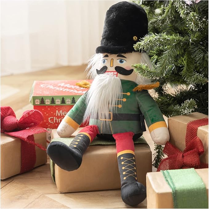 Phantoscope Nutcracker Christmas Throw Pillow Handcrafted Velvet Decorations Decor Pillow Family Kids Gift for Indoor Living Room Sofa Couch, Green 9 x 24 Inches