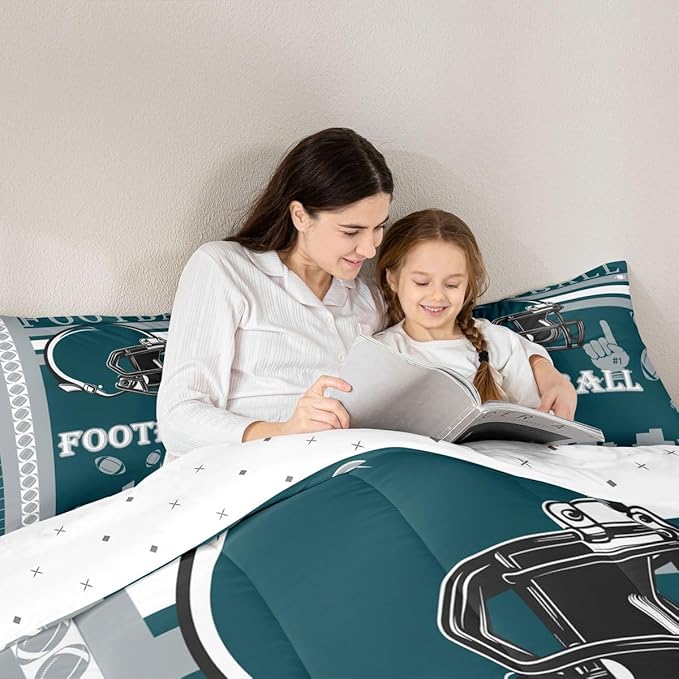 Feelyou Football Bedding Set Boys Girls King Size Sports Theme Women Men Rugby Sports Comforter Football City Duvet Quilt Green Gray Room Decor