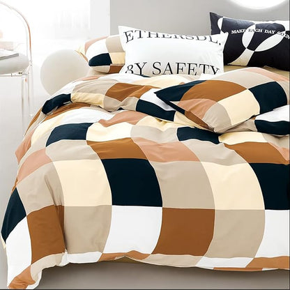 CLOTHKNOW Plaid Comforter Set California King Brown White Grid Bedding Comfrter Sets Beige Black Checkere Bedding Sets Geometric Comforter