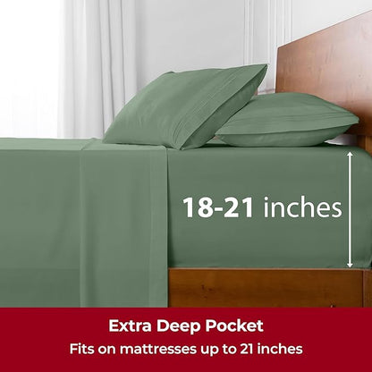 Mellanni Extra Deep Queen Sheets - 4 PC Iconic Collection Bedding - Hotel Luxury, Ultra Soft, Cooling Bed Sheets - Wrinkle, Fade, Stain Resistant (Queen, Sage)