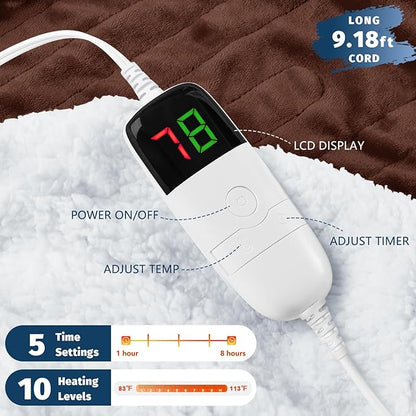 BOMOVA Heated Electric Blanket Full Size - 72" x 84" Heating Blanket with 10 Heating Levels & 8 Hours Auto Off, Warm Flannel Blanket, Christmas Birthday Gifts for Women
