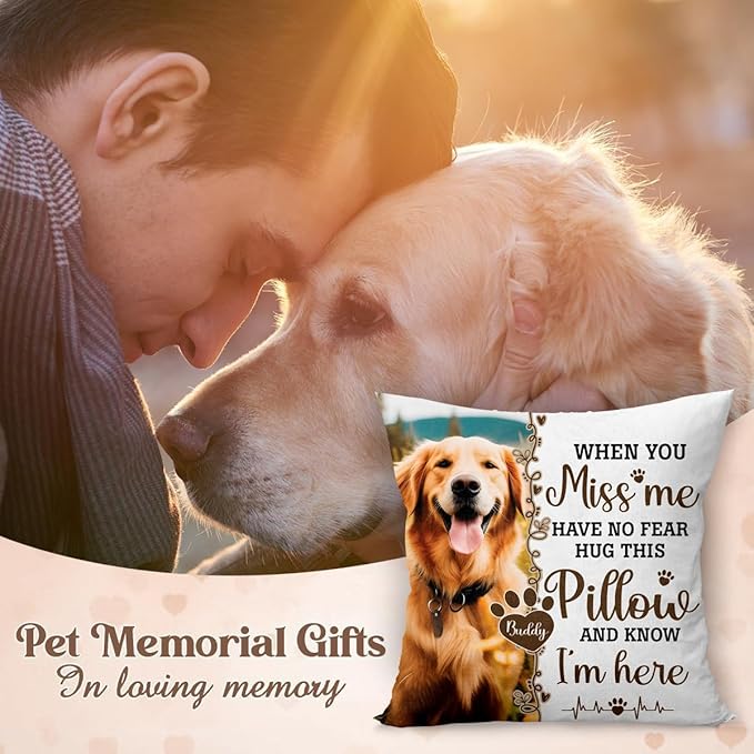 Custom Pet Memorial Throw Pillow (Insert Included) - Dog Photo Gifts for Loss, Customized Pillowcase, Pet Pillows