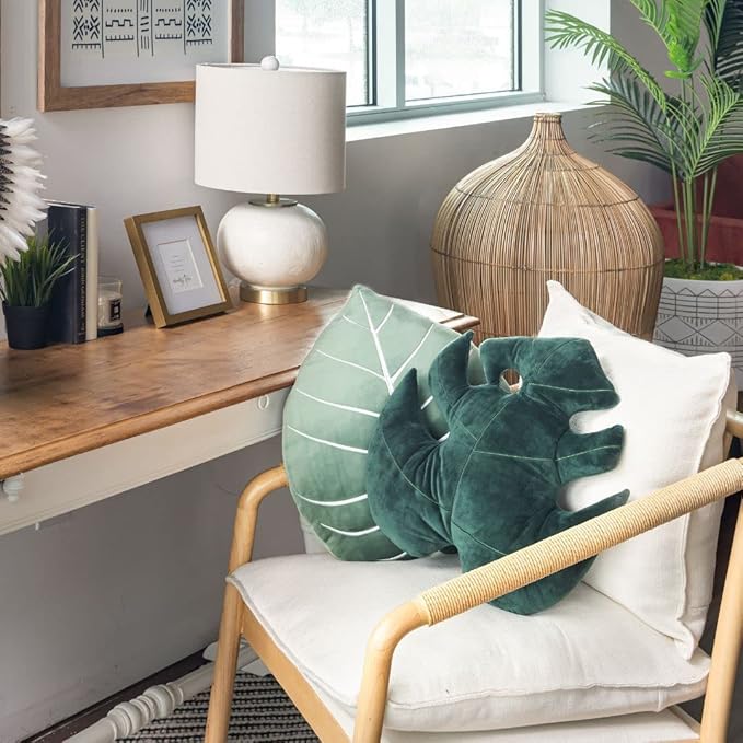 Green Philosophy Co. Monstera Deliciosa Leaf Pillow - Deep Forest