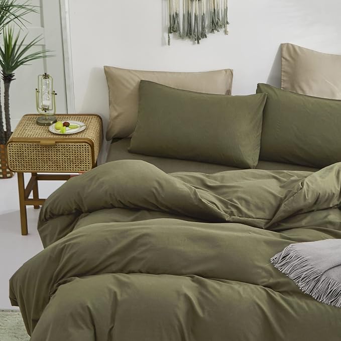 Cottonight Olive Green Comforter Set Twin Bedding Set Solid Dark Green Blanket Quilts Soft Breathable Fashion 3 Pcs Comforter Set for Twin Bed