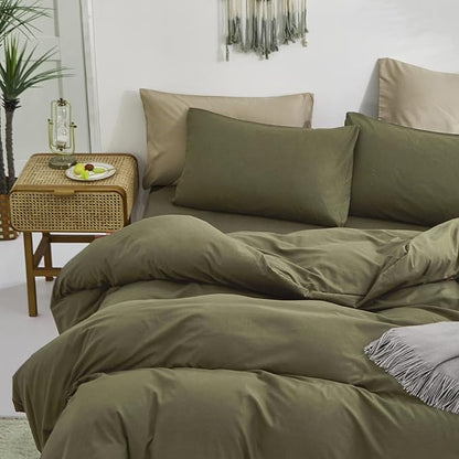 Cottonight Olive Green Comforter Set Twin Bedding Set Solid Dark Green Blanket Quilts Soft Breathable Fashion 3 Pcs Comforter Set for Twin Bed