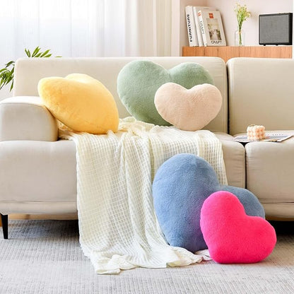 Orange Heart Pillows, Cute Heart Decorative Pillow, Heart Shaped Throw Pillows for Bed, Faux Rabbit Fur Plush Hoom Decor Pillow Cushion for Chair Sofa Living Room (Mini 12.9" x 9.8")