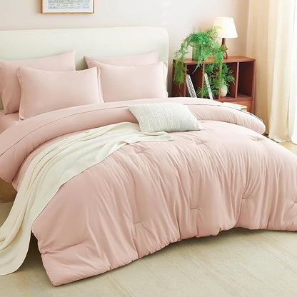 CozyLux Twin Comforter Set Blush Pink, 5 Pieces Bed in a Bag Twin Comforter Set with Sheets, All Season Bed Sets with Down Alternative Comforter, Fitted Sheet, Flat Sheet, Pillow Sham and Pillowcase