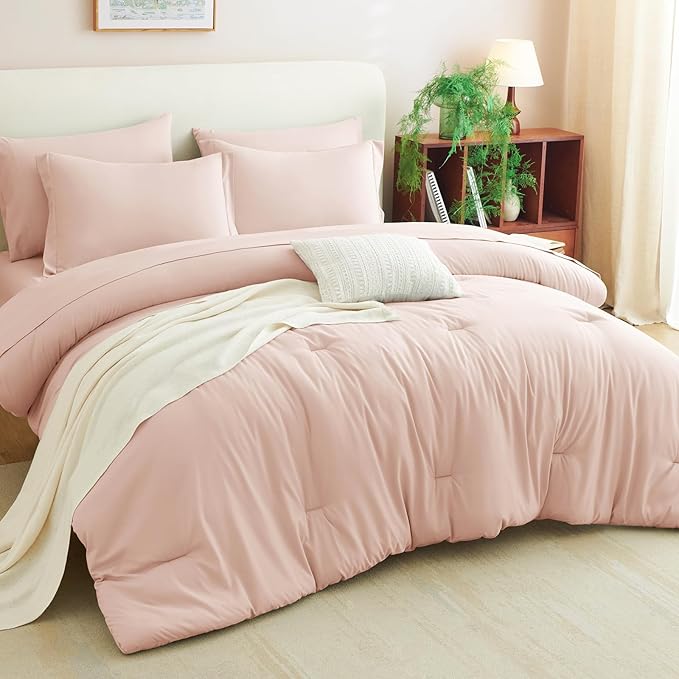 CozyLux King Size Comforter Set Blush Pink, 7 Pieces Bed in a Bag King Comforter Set with Sheets, Bedding Set with Down Alternative Comforter, Fitted Sheets, Flat Sheets, Pillow Shams and Pillowcases