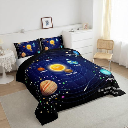 Feelyou Outer Space Comforter Set Boys Universe Planet Bedding Set for Kids Boys Girls Galaxy Comforter Planet Quilt Set 1 Comforter Set with 2 Pillowcases Full Size