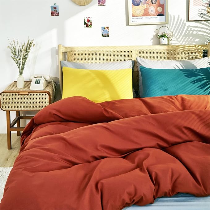 CLOTHKNOW Terracotta Queen Comforter Set 3Pcs Burnt Orange Bedding Comforter Sets Caramel Queen Comforter Soft Rust Comforter with 2 x Pillow Cases