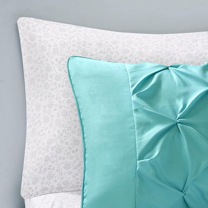 Intelligent Design Complete Bed In A Bag Casual Boho Comforter with Sheet Set Decorative Pillow, All Season Bedding Set, Twin XL, Vinnie Aqua 6 Piece
